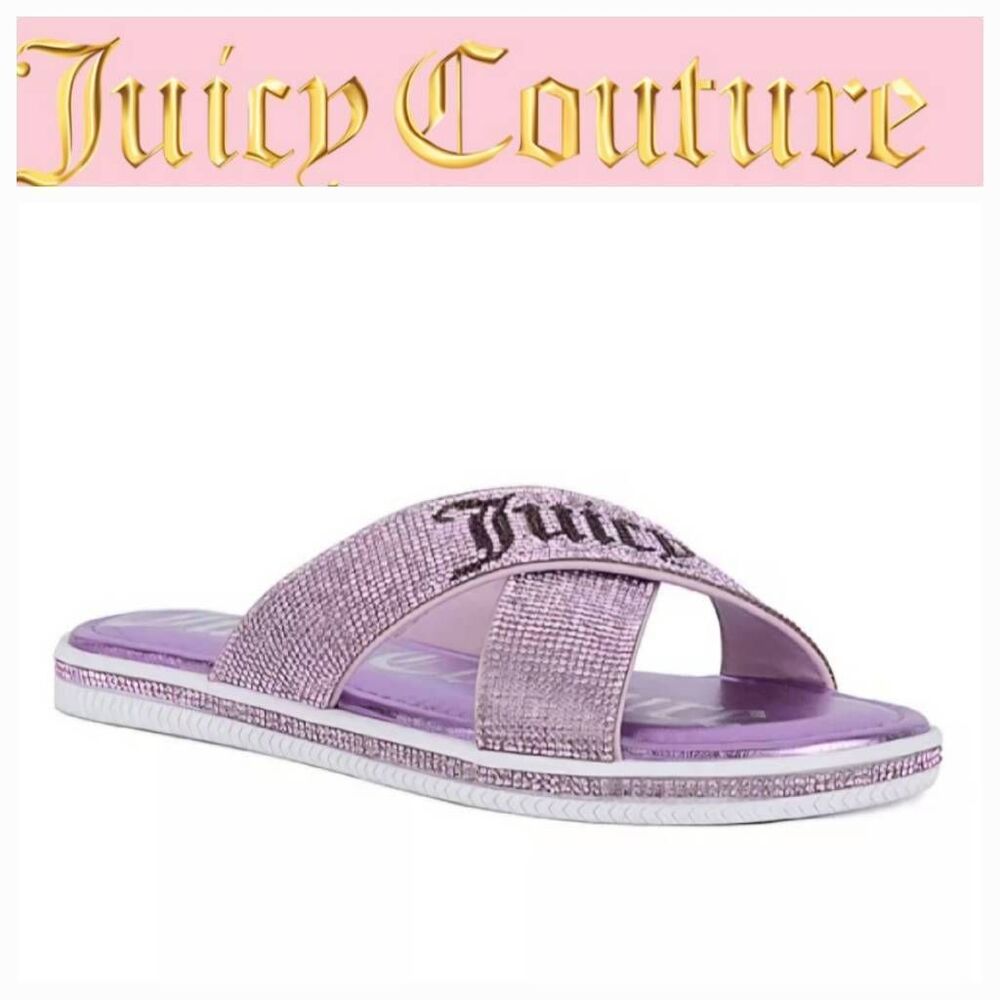 Juicy Couture Rhinestone Bling Logo Cross‎ Strap Sandals
